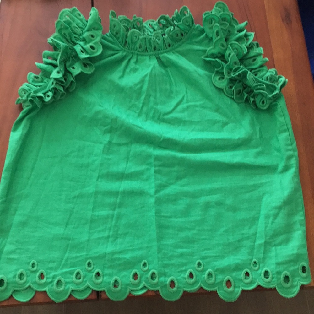 NWOT Anthropologie Kelly green embroidered broderie cotton linen ruffle top M - Picture 2 of 11